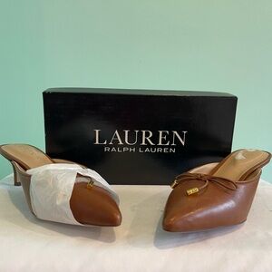 Lauren Ralph Lauren Tan Leather Pointed-Toe Knot Mules